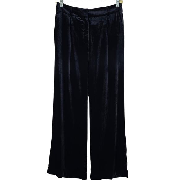 LOFT Pants - R Loft Peyton Trouser Pants in Black Velvet NWT Size 6 Wide Leg High Rise Office